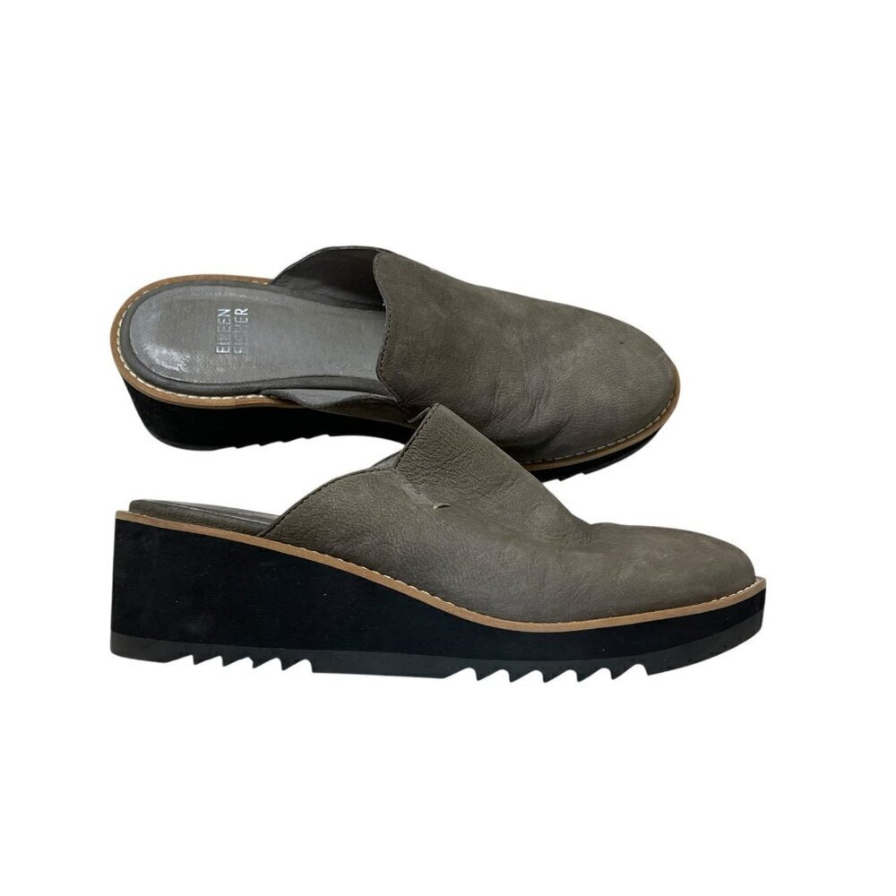 Eileen Fisher Loti Leather Clog Shoes Mules Slip On Wedge Women’s Size 6